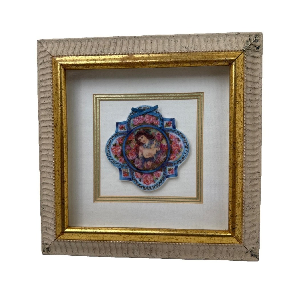 "The Christmas Rose" Porcelain Ornament Signed Edna Hibel Professionally Framed‎